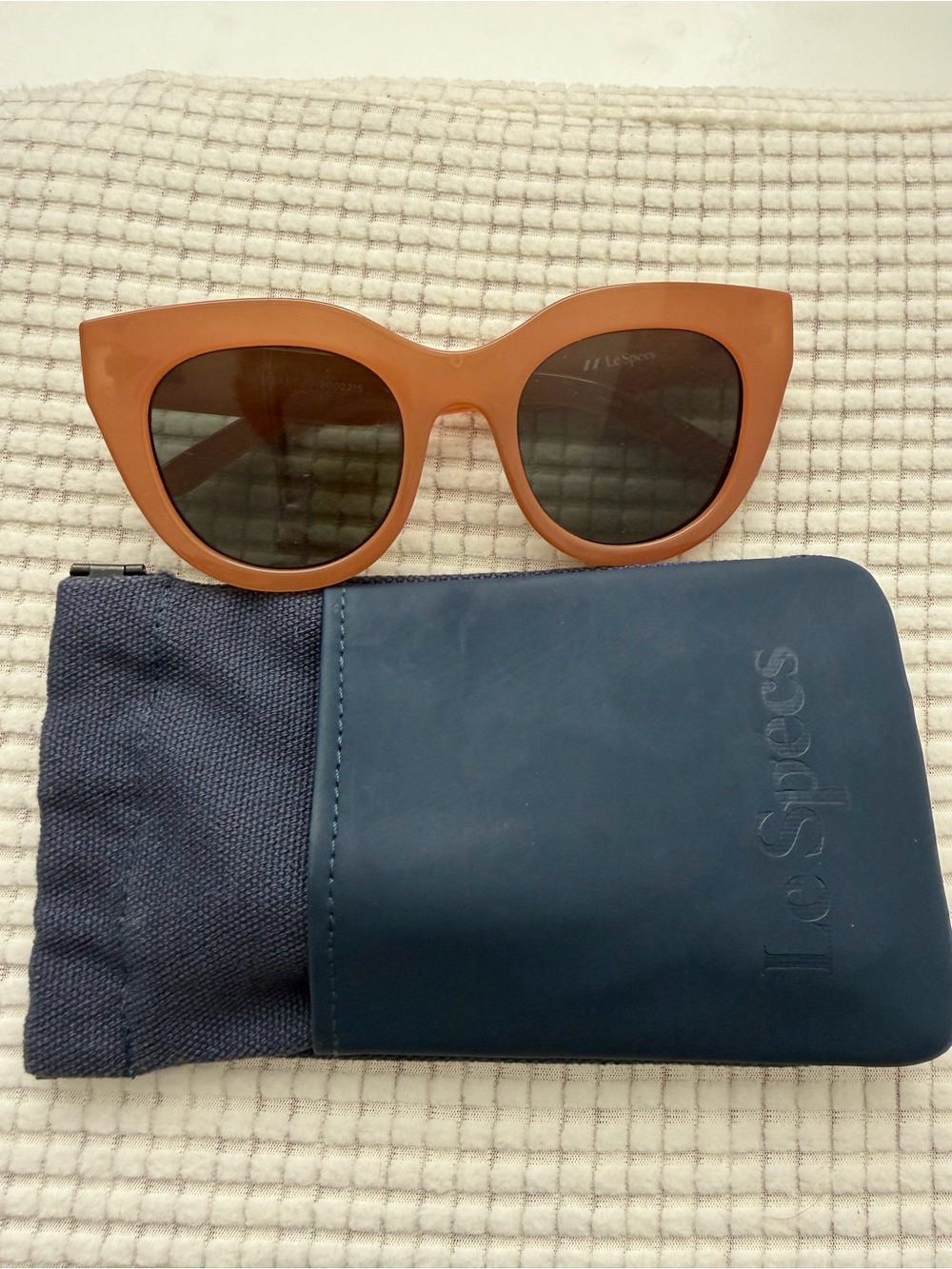 Le Specs Cat Eye Sunglasses in Peach Pink Frame with Dark Lenses